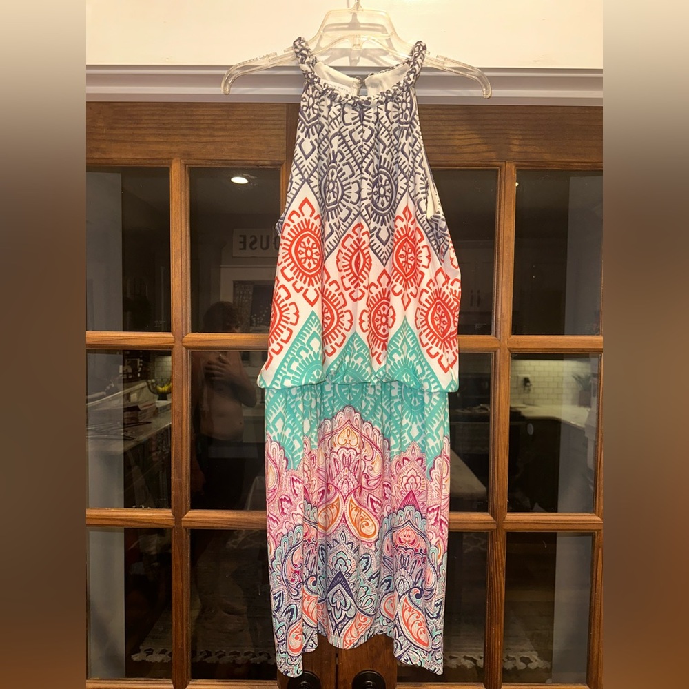 EUC London Times Size 10 Colorful Patterned Sleeveless Dress